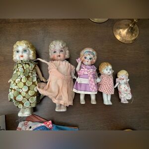 Set of 5 Frozen Charlotte porcelain bisque dolls Antique